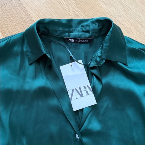 NWT Zara Green Satin Effect Shirt - Picture 3 of 4
